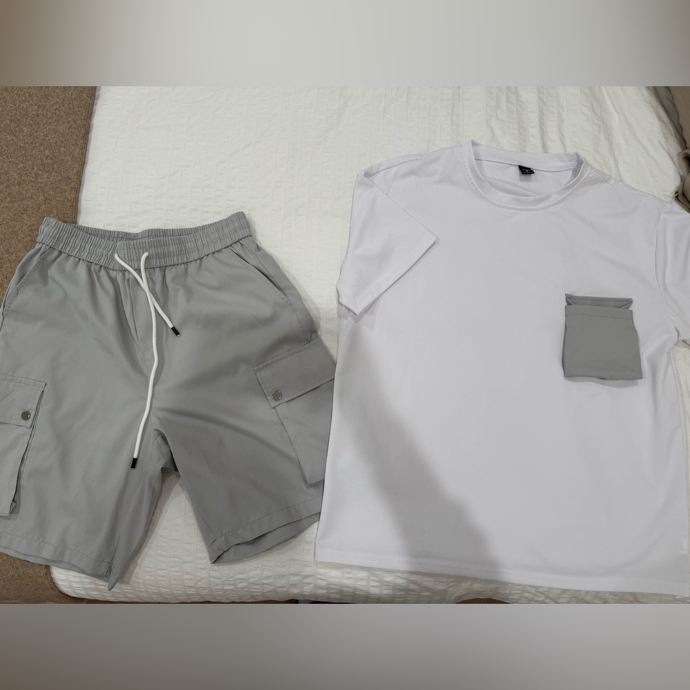 SHEIN Gray and White Men Shorts Hybrid Set